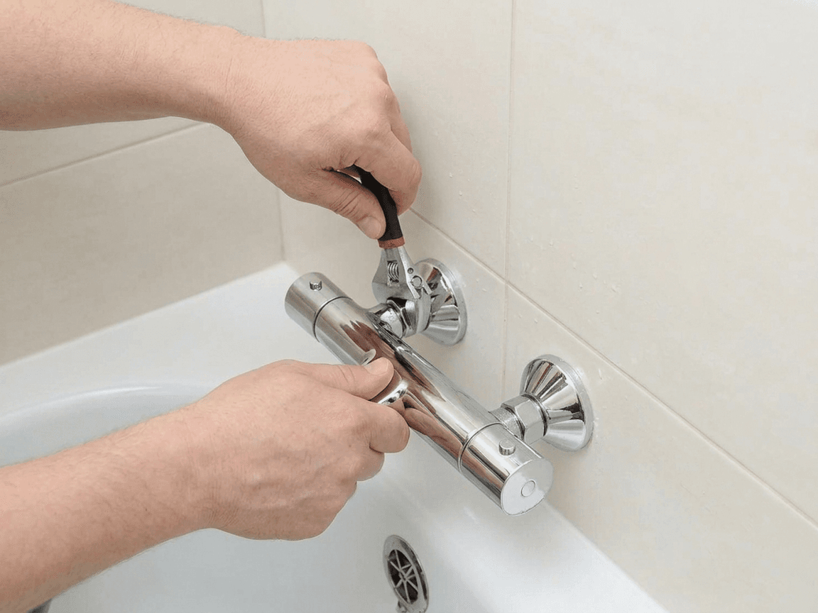 Plombier PCS Dépannage réparant une robinetterie de baignoire